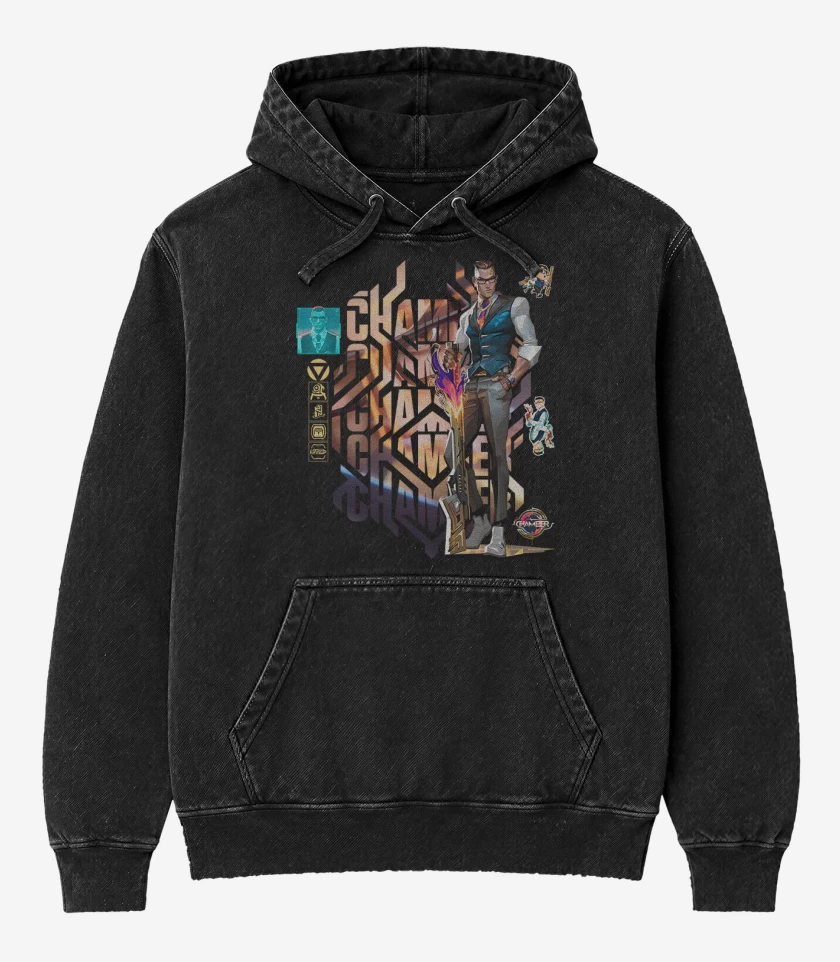 Poleron Canguro Acid Wash Negro de Chamber