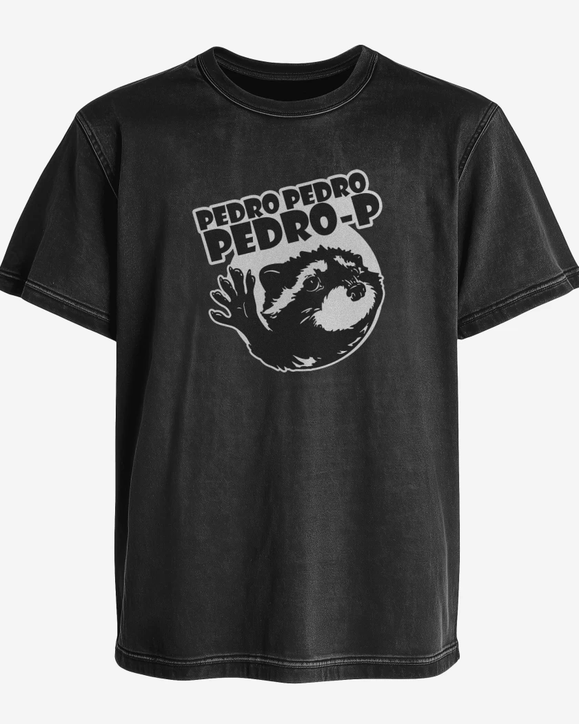 Polera desgastada Negro de mapache pedro v1