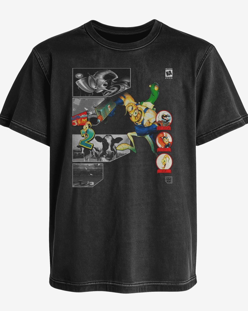 Polera desgastada Negro de Earthworm jim 2