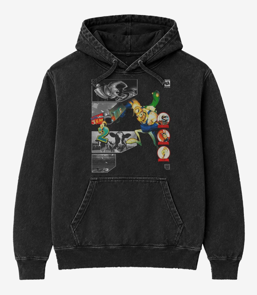 Poleron Canguro Acid Wash Negro de Earthworm jim 2
