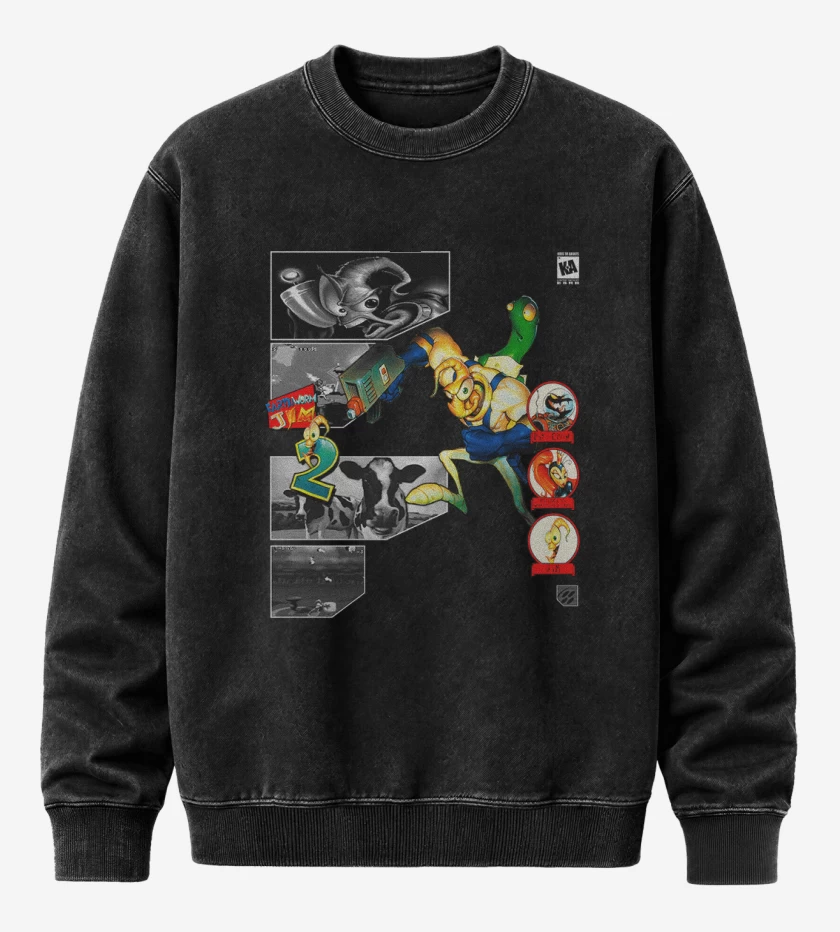 Poleron Polo Acid Wash Negro de Earthworm jim 2