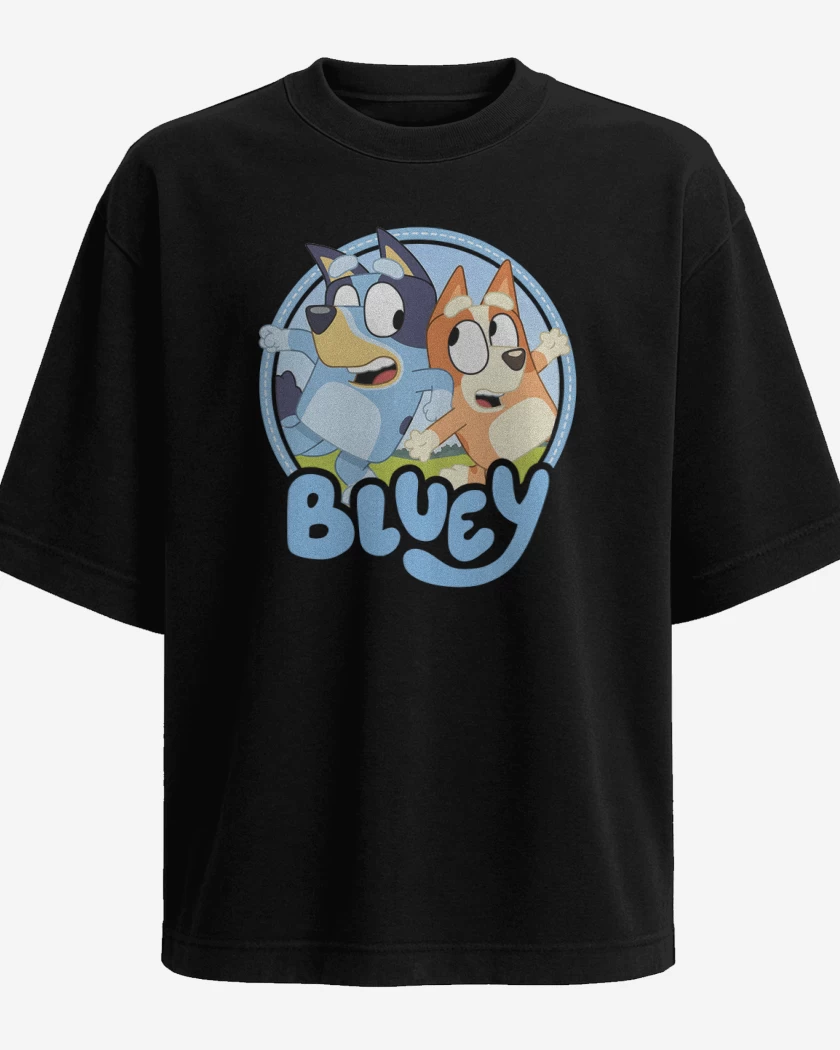 Polera Oversize Negro de Bluey y bingo