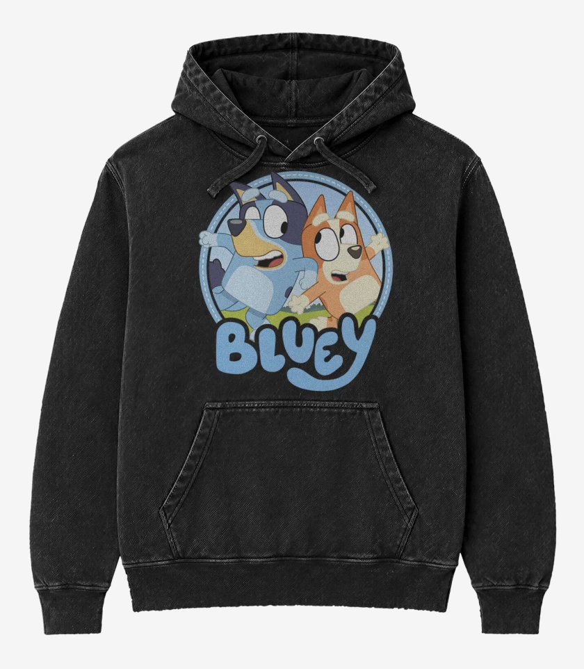 Poleron Canguro Acid Wash Negro de Bluey y bingo