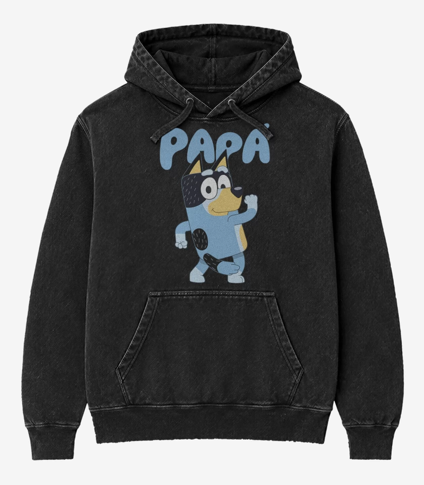 Poleron Canguro Acid Wash Negro de Papá