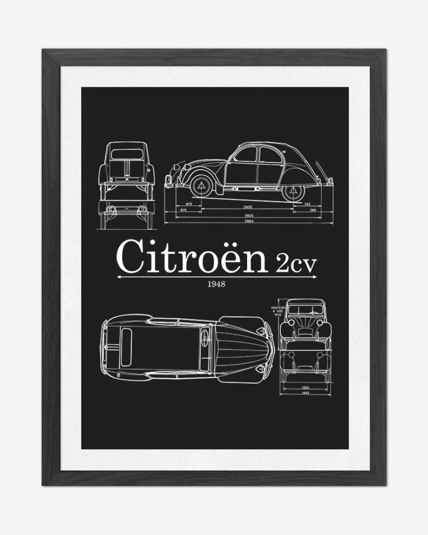 Cuadro decorativo Negro de Citroen 2cv 