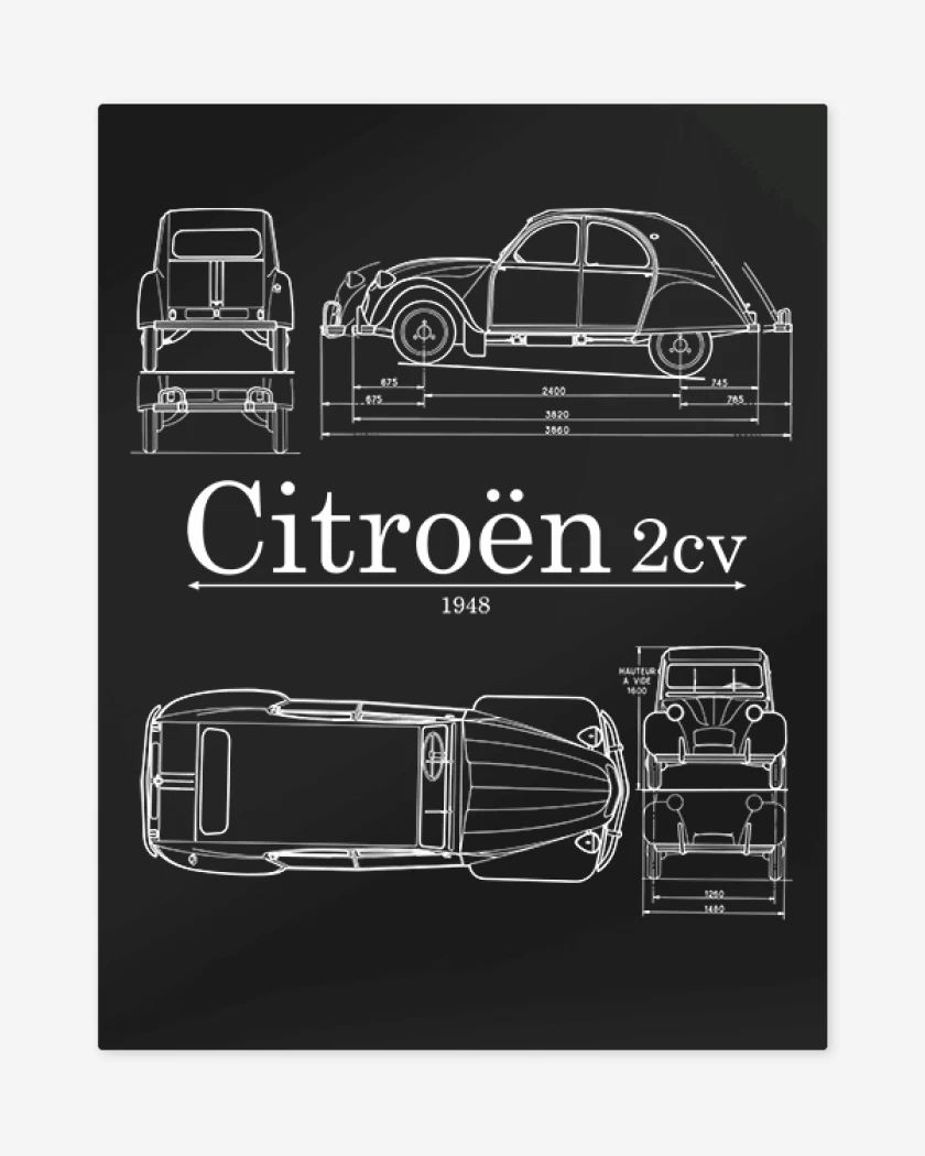 Print metalico Negro de Citroen 2cv 