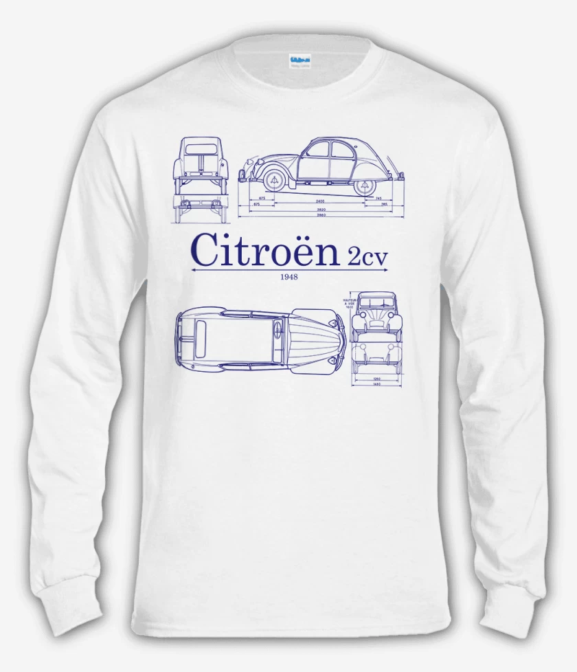 Polera manga larga Blanco de Citroen 2cv v2