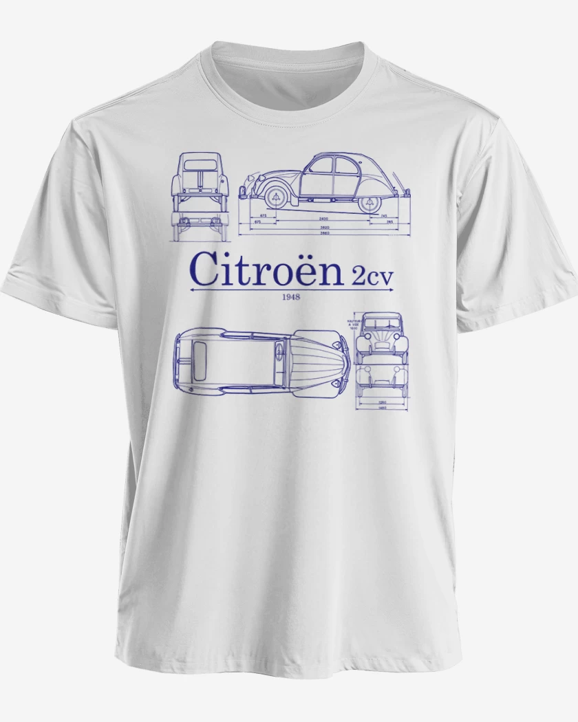 Polera premium Blanco de Citroen 2cv v2