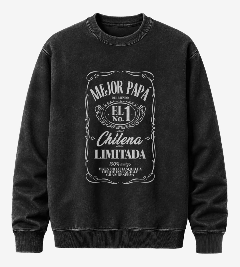 Poleron Polo Acid Wash Negro de Mejor papá Etiqueta blanco