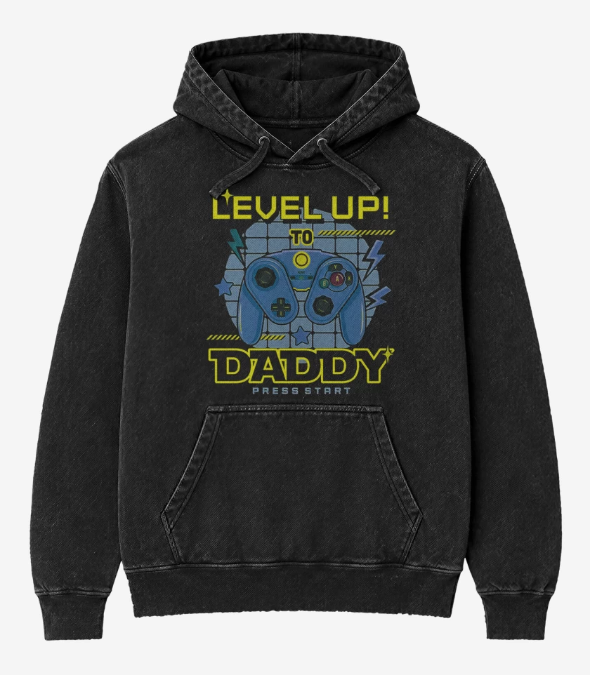 Poleron Canguro Acid Wash Negro de Level Up 