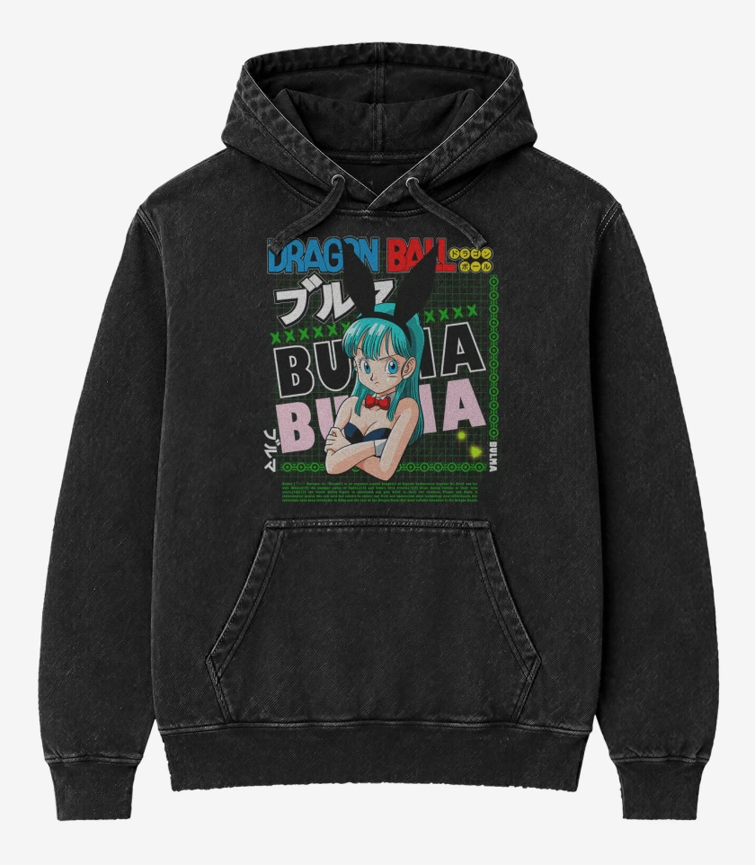 Poleron Canguro Acid Wash Negro de Bulma dragon ball
