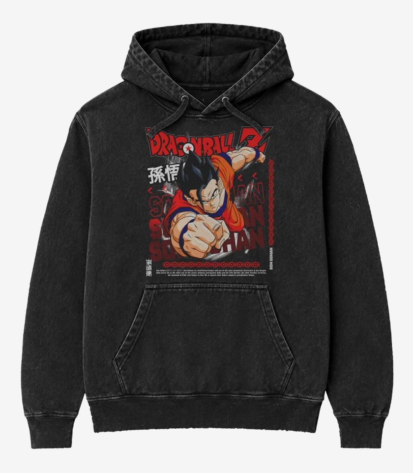 Poleron Canguro Acid Wash Negro de Gohan Mistico