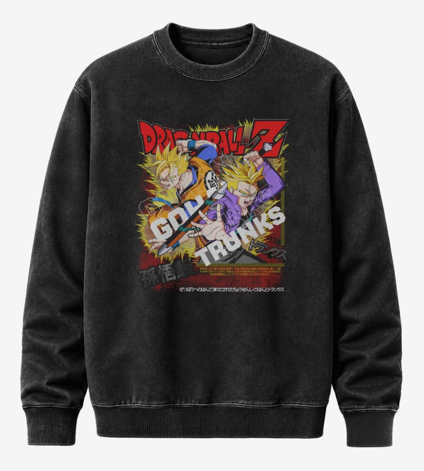 Poleron Polo Acid Wash Negro de Futuro Gohan and Trunks