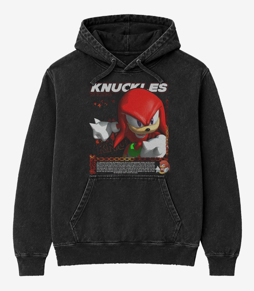 Poleron Canguro Acid Wash Negro de Knuckles the Echidna