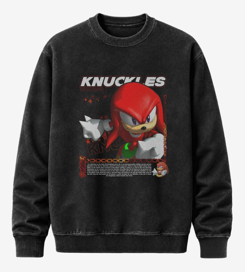 Poleron Polo Acid Wash Negro de Knuckles the Echidna