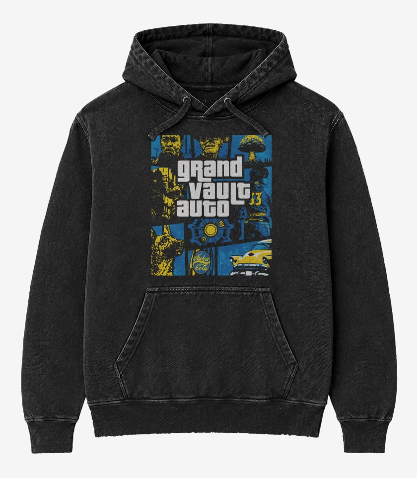Poleron Canguro Acid Wash Negro de Grand Vault Auto