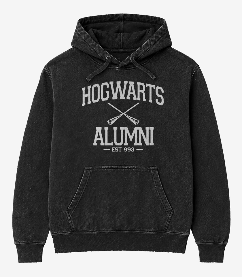 Poleron Canguro Acid Wash Negro de Hogwarts alumni