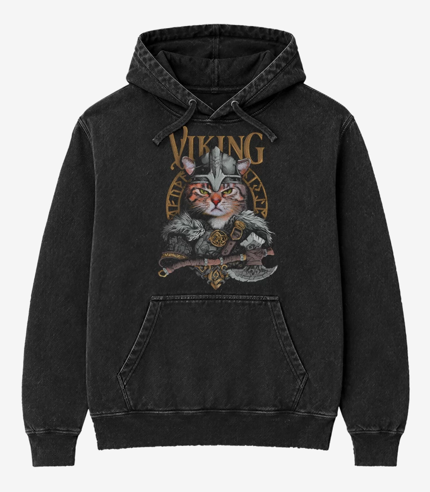 Poleron Canguro Acid Wash Negro de VikinGato