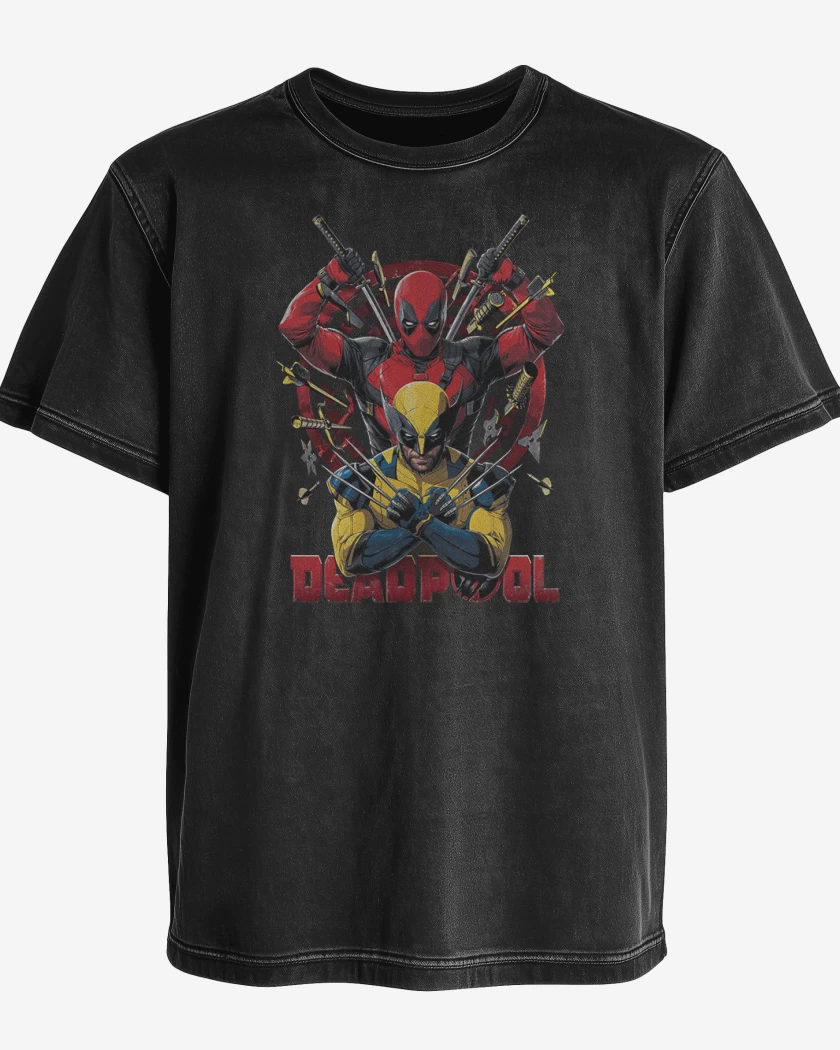 Polera desgastada Pozo de la muerte y lobezno 