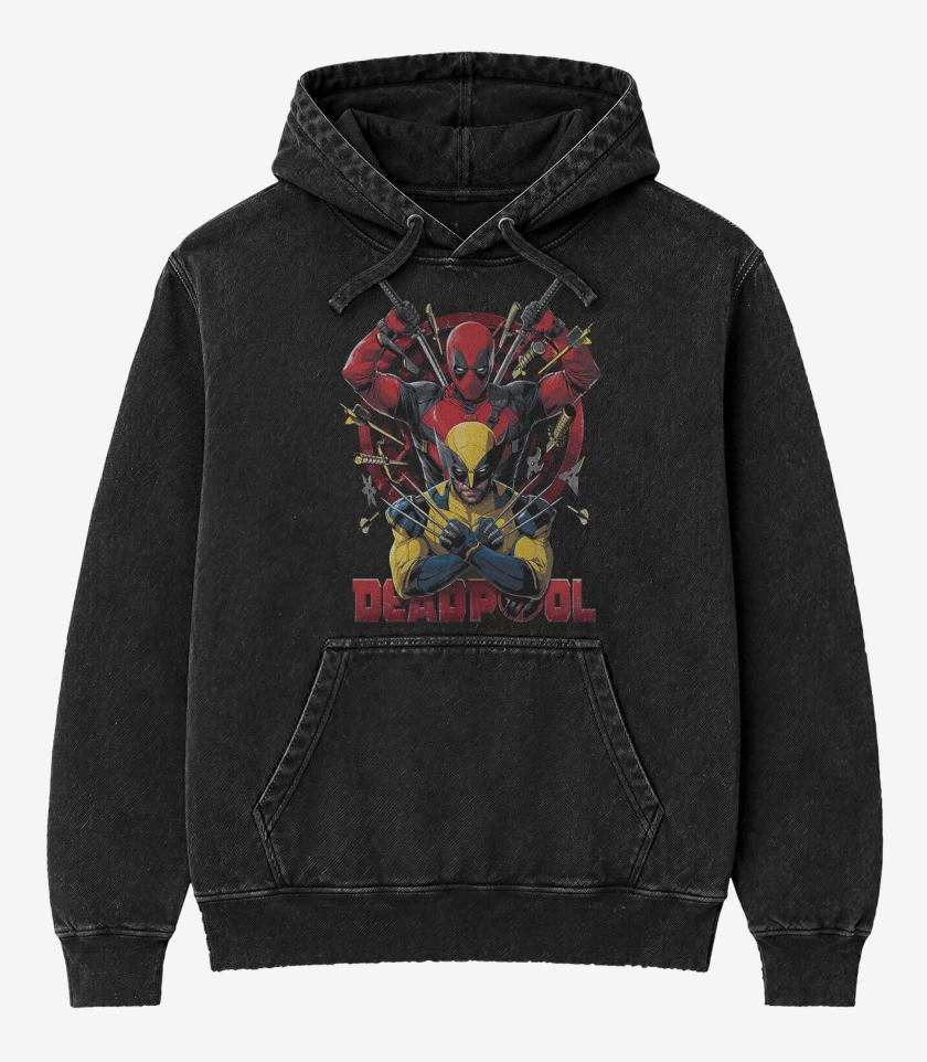 Poleron Canguro Acid Wash Pozo de la muerte y lobezno 