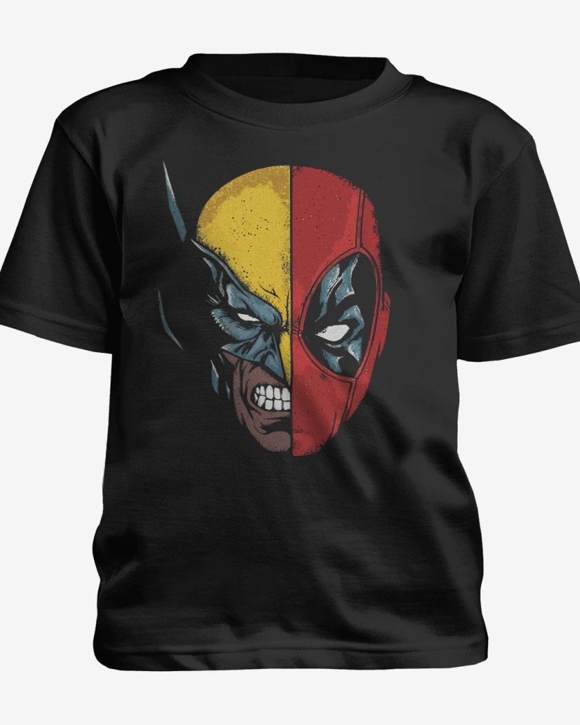 Polera de niño Negro de Deadpool Wolverine faces