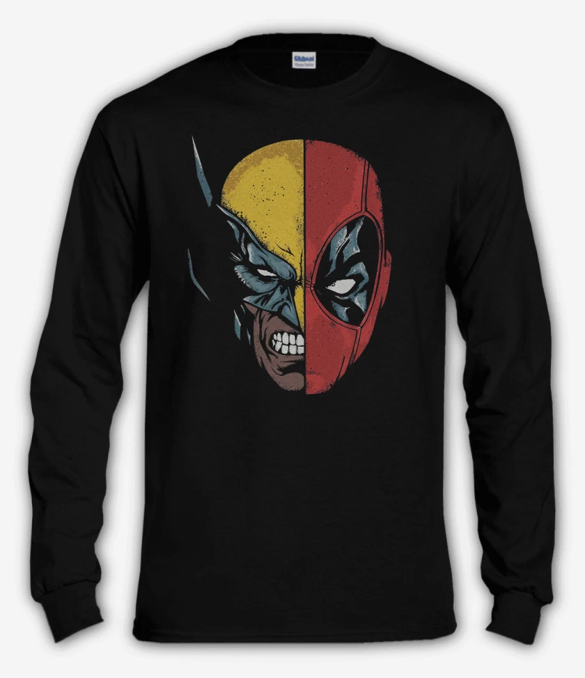 Polera manga larga Negro de Deadpool Wolverine faces