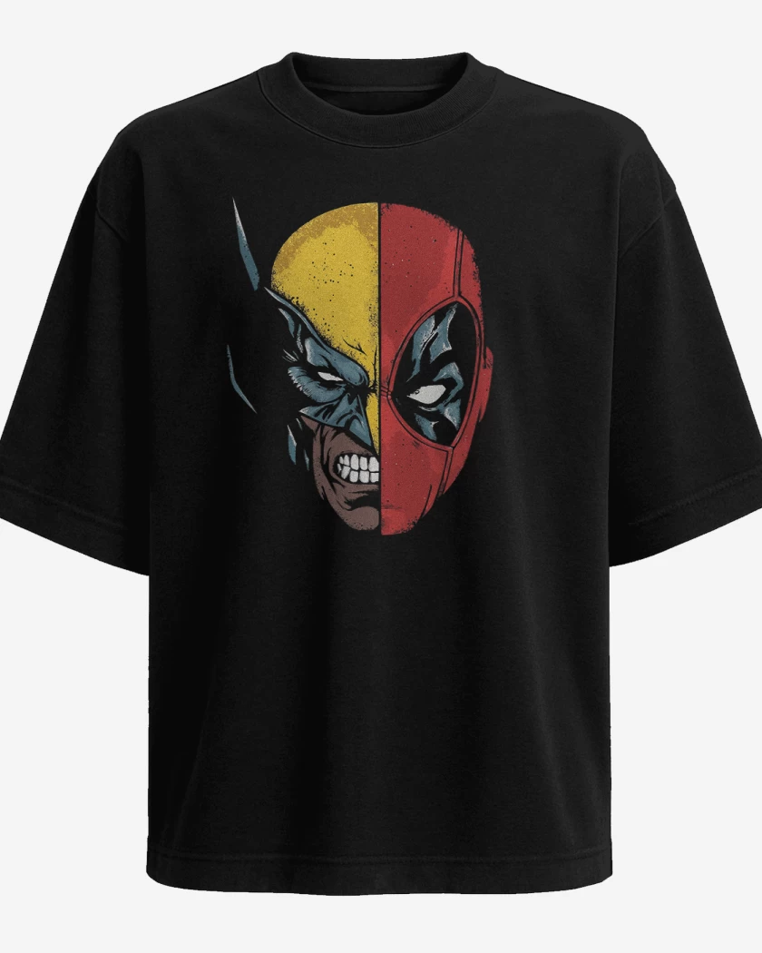 Polera Oversize Deadpool Wolverine faces