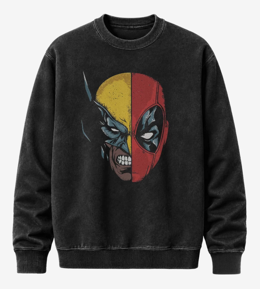 Poleron Polo Acid Wash Deadpool Wolverine faces