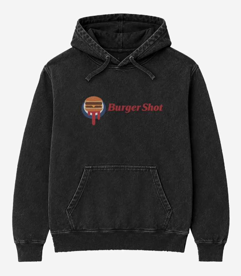 Poleron Canguro Acid Wash Negro de Burger Shot