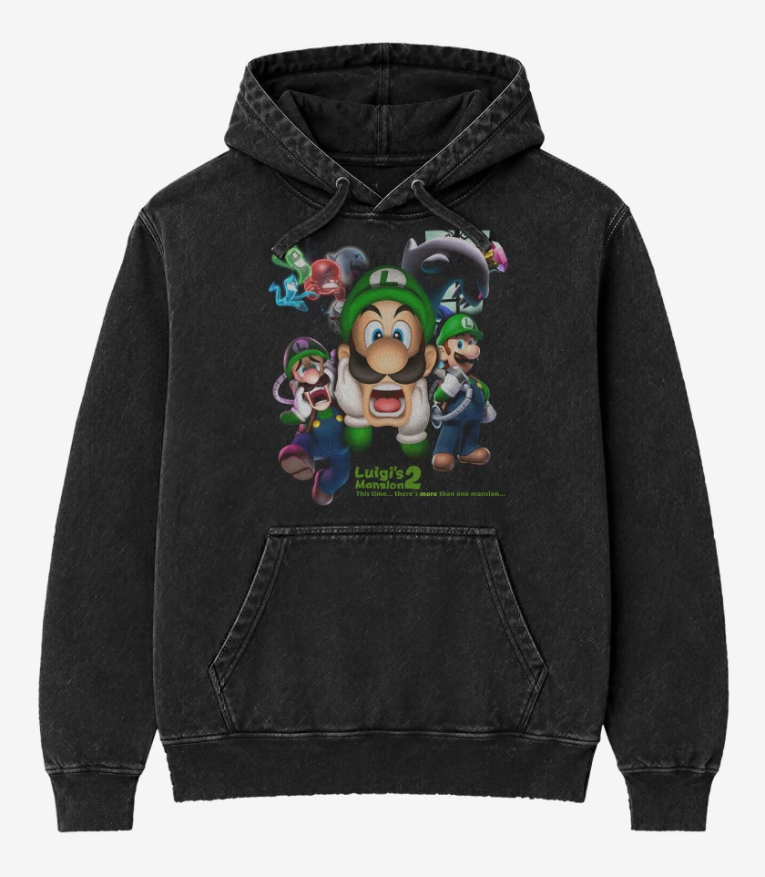 Poleron Canguro Acid Wash Negro de Luigi Mansion