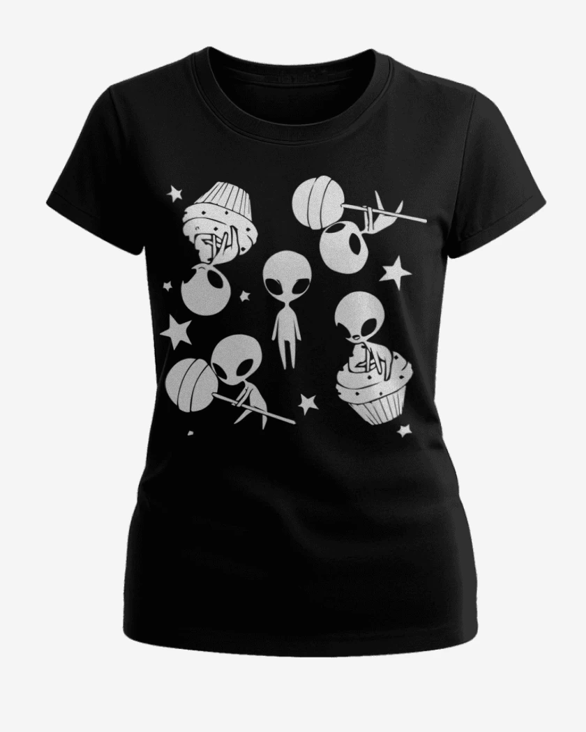 Polera de Mujer Negro de Marcianitos