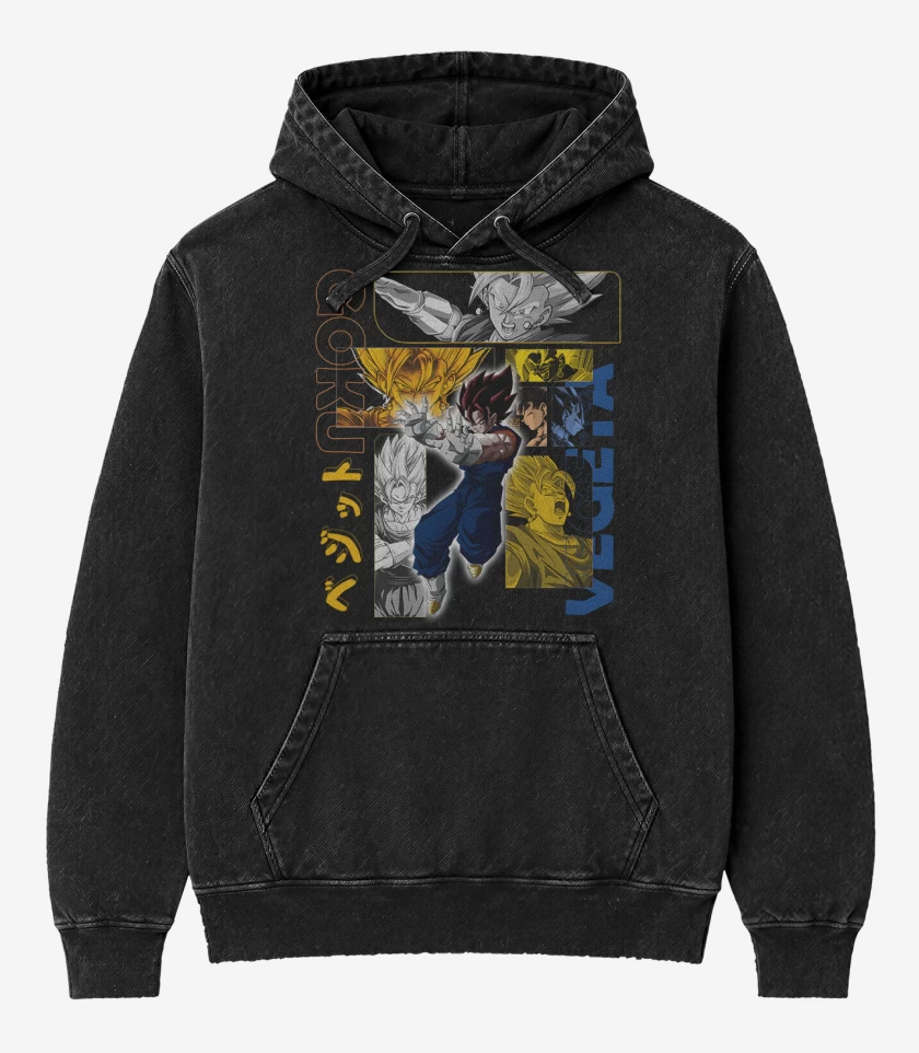 Poleron Canguro Acid Wash Negro de Vegito Fusión