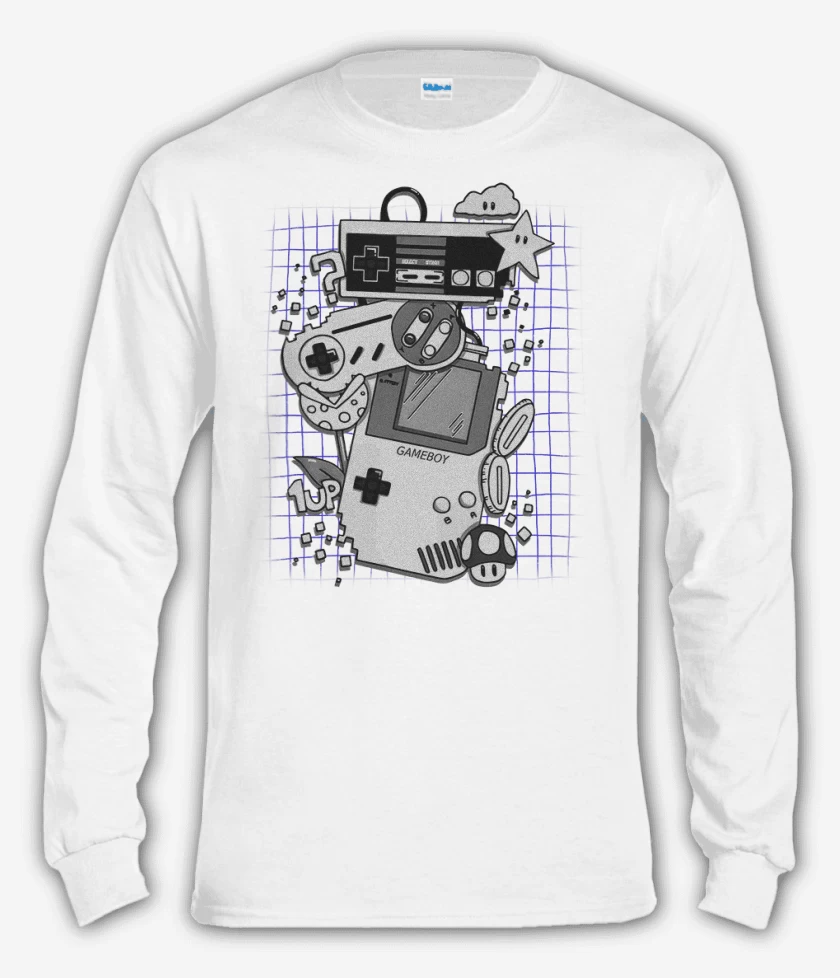 Polera manga larga Blanco de Nostalgic gamer