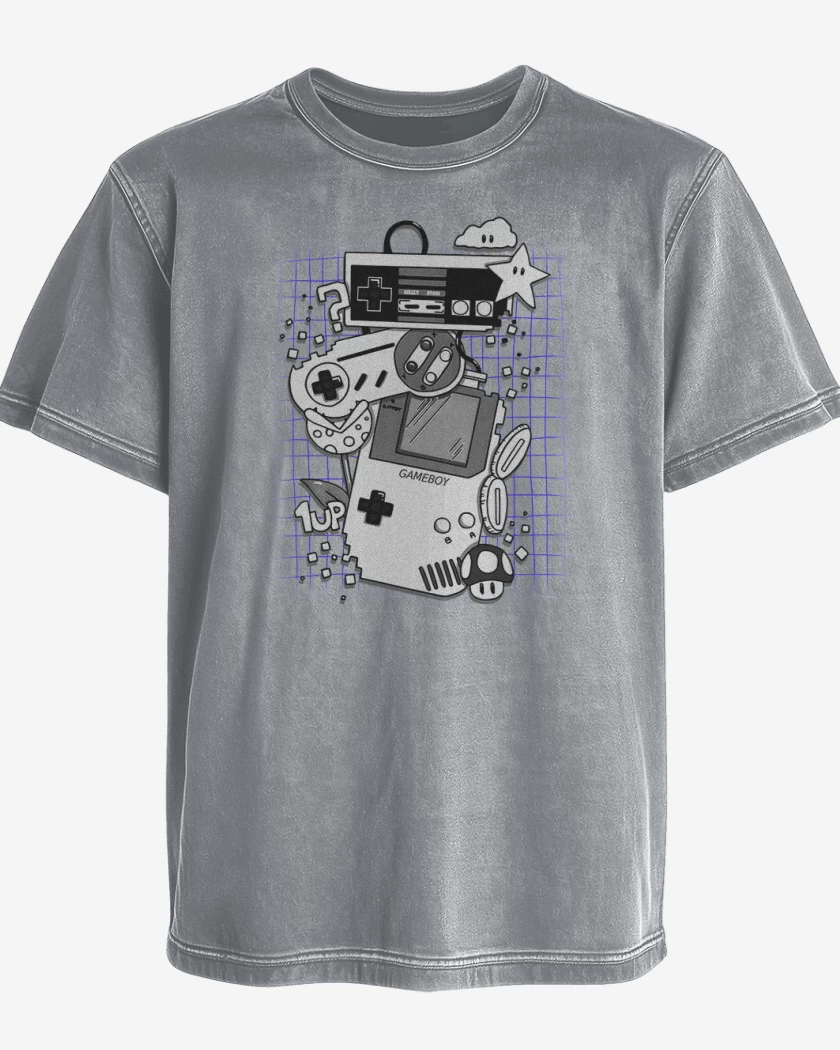 Polera desgastada Gris Melange de Nostalgic gamer