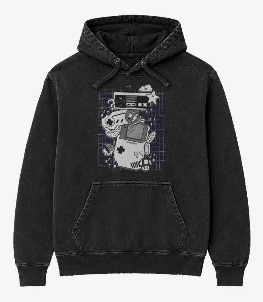 Poleron Canguro Acid Wash Negro de Nostalgic gamer