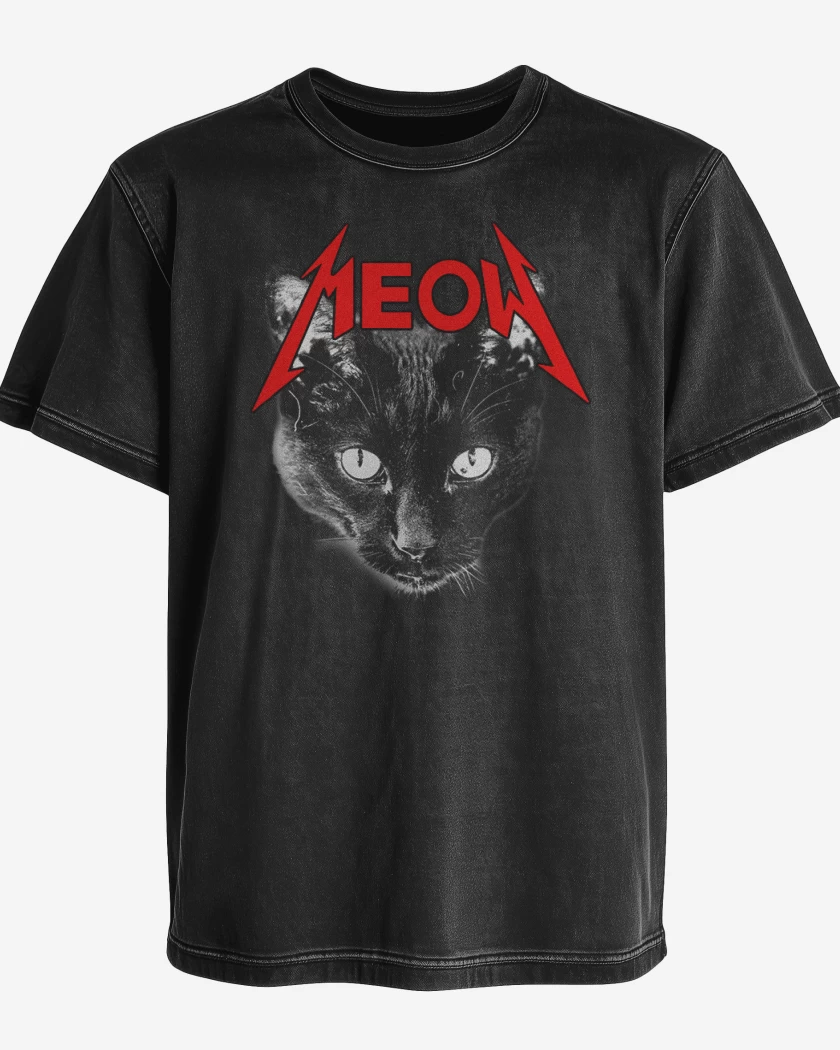 Polera desgastada Meow metallica