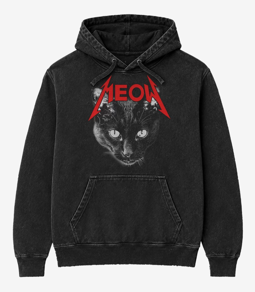 Poleron Canguro Acid Wash Negro de Meow metallica