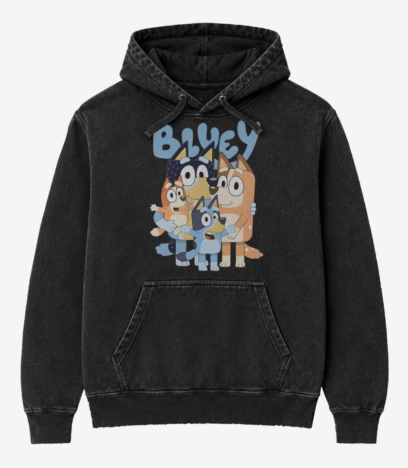 Poleron Canguro Acid Wash Negro de Familia bluey