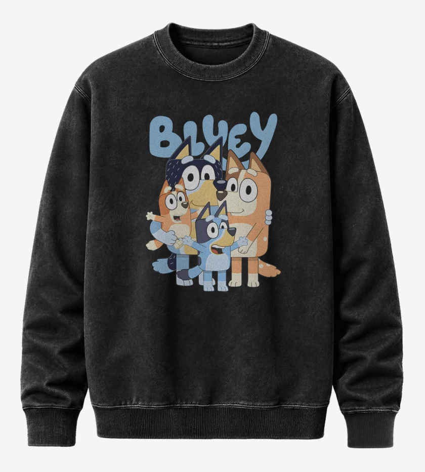 Poleron Polo Acid Wash Negro de Familia bluey