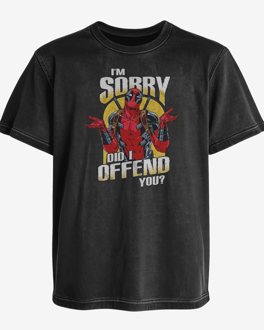 Polera desgastada Negro de Deadpool offend you