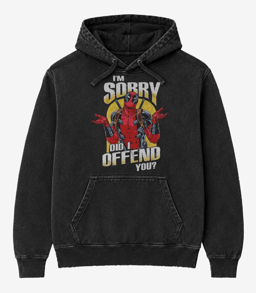 Poleron Canguro Acid Wash Negro de Deadpool offend you