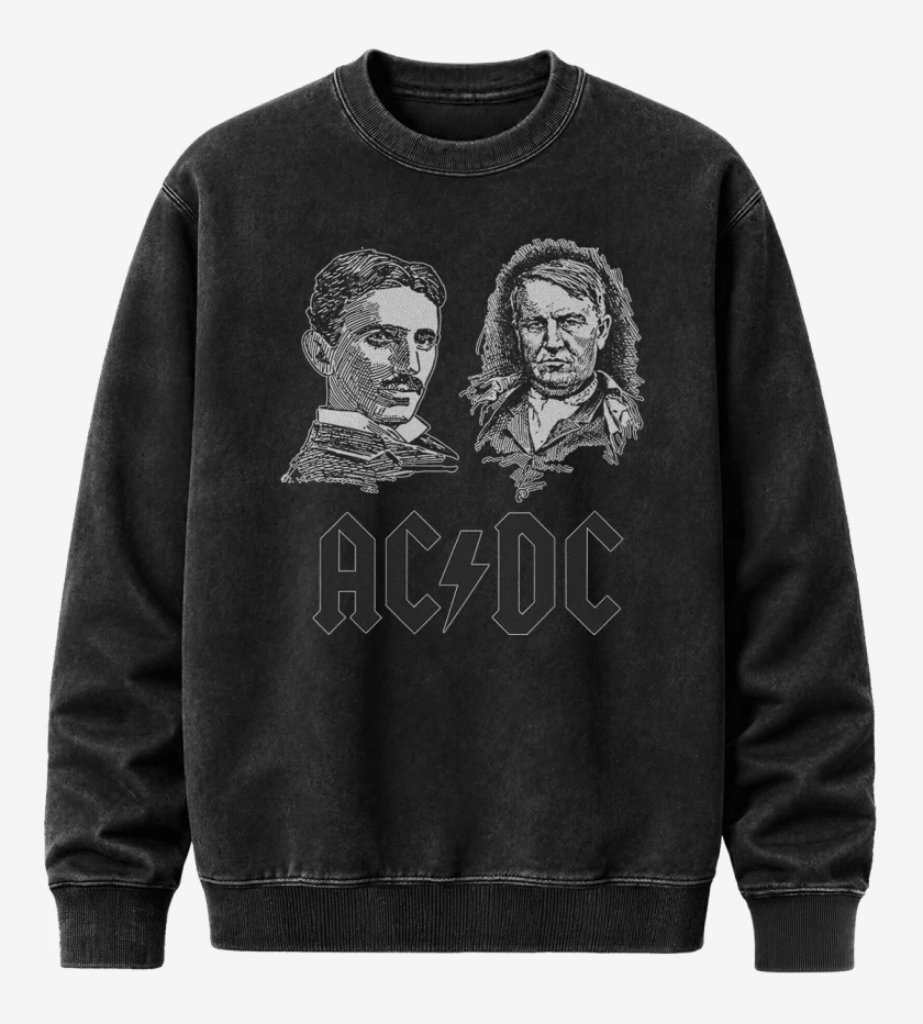 Poleron Polo Acid Wash Negro de AC DC Tesla Edison