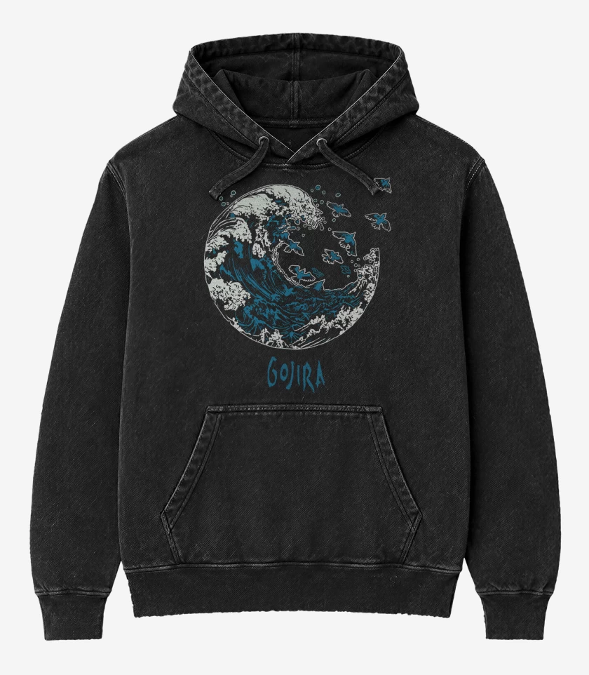Poleron Canguro Acid Wash Negro de Gojira 2 