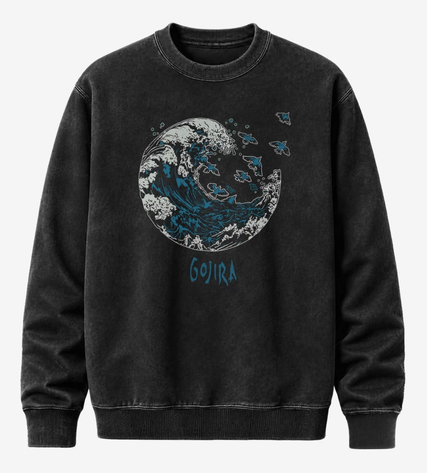 Poleron Polo Acid Wash Negro de Gojira 2 