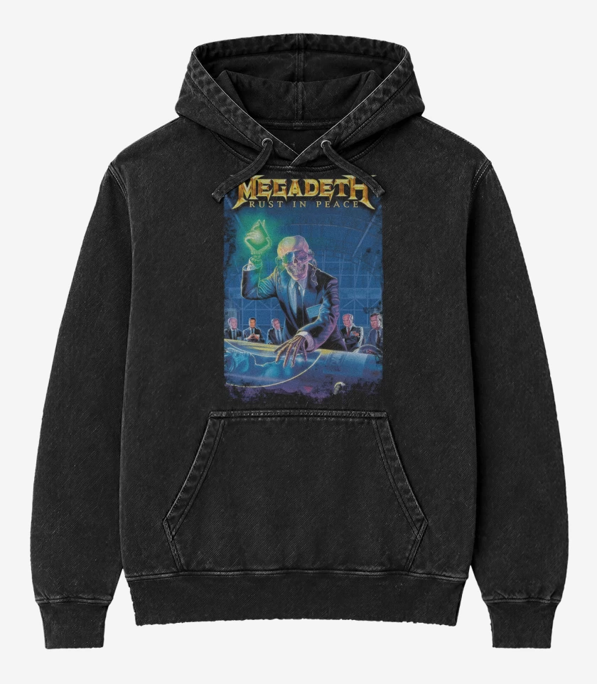 Poleron Canguro Acid Wash Negro de Rust in Peace