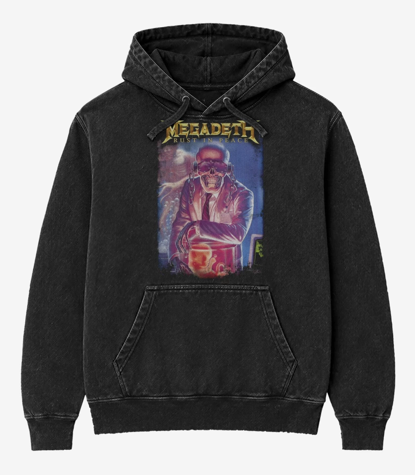 Poleron Canguro Acid Wash Negro de RIP Megadeth