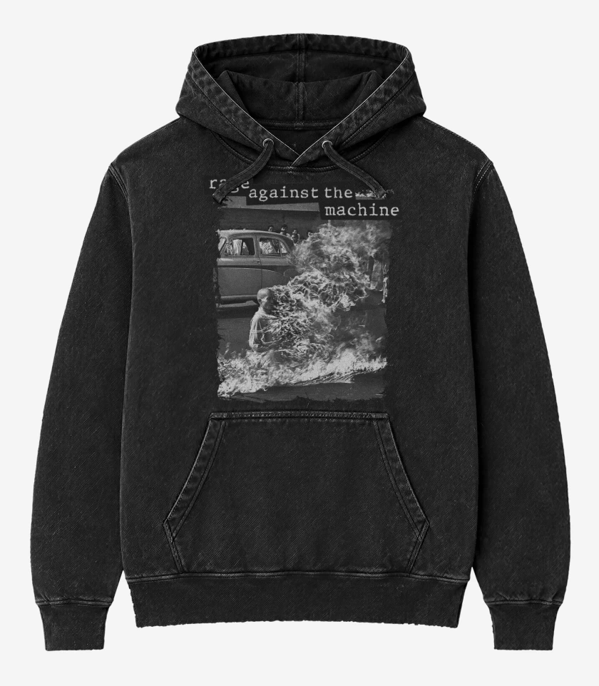 Poleron Canguro Acid Wash Negro de Rage Against The Machine ST