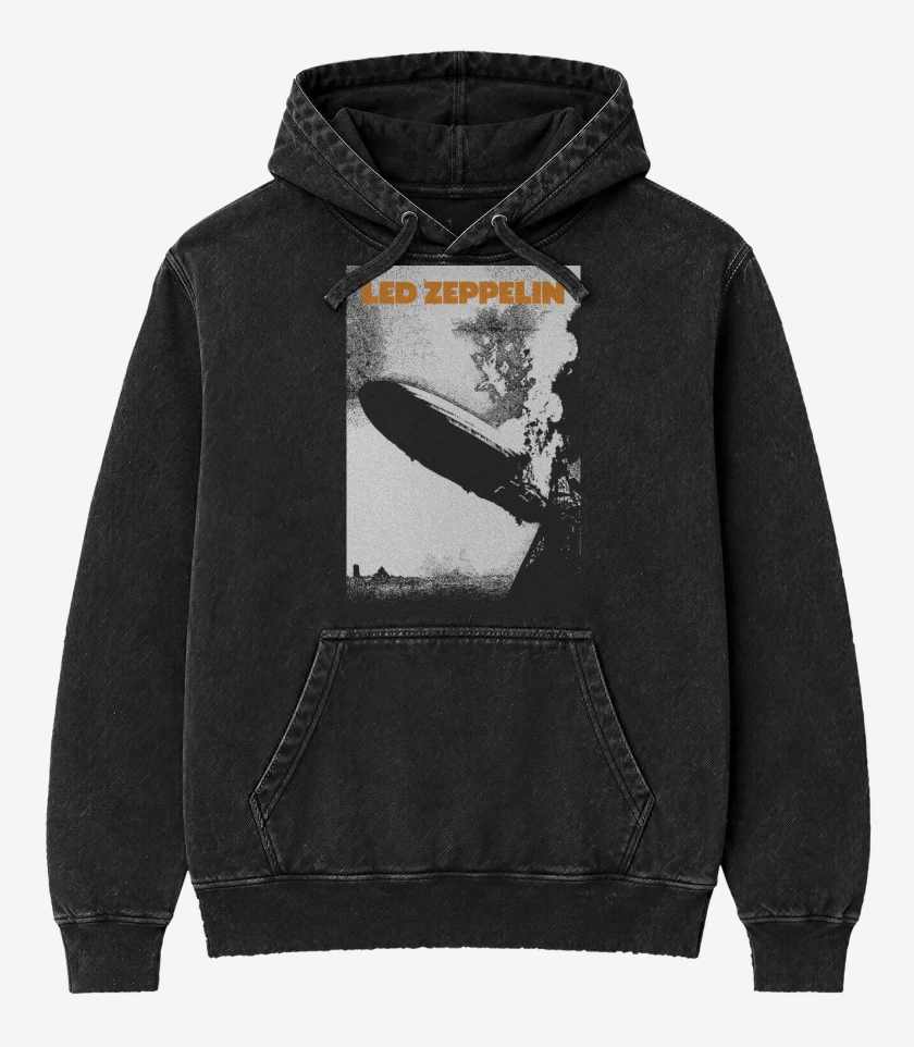 Poleron Canguro Acid Wash Negro de Led Zeppelin I