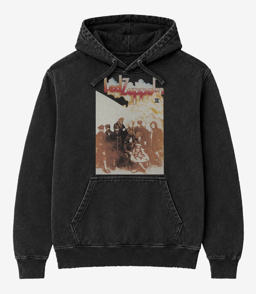Poleron Canguro Acid Wash Negro de Led Zeppelin II