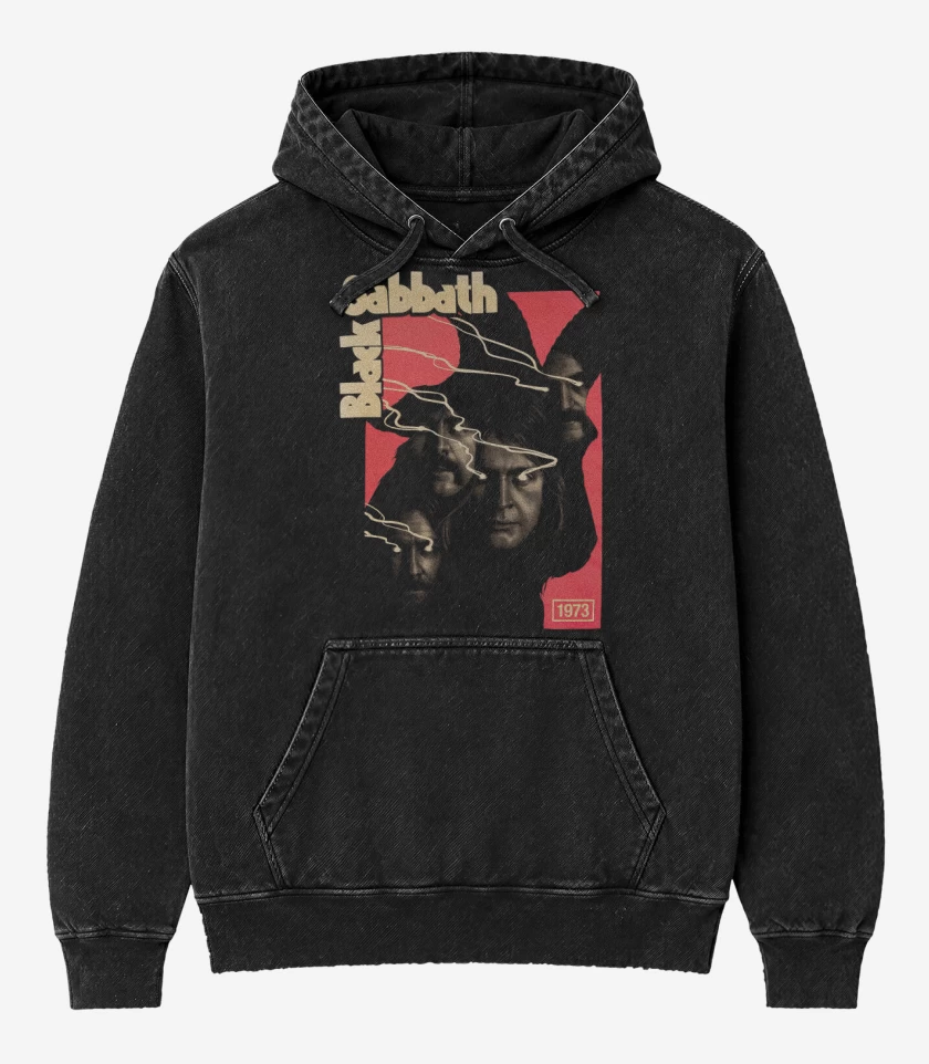 Poleron Canguro Acid Wash Negro de Black Sabbath 73